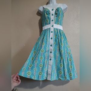 Retrolicious Lime Flowers Flower Power Floral A-Line Dress SZ XS Small